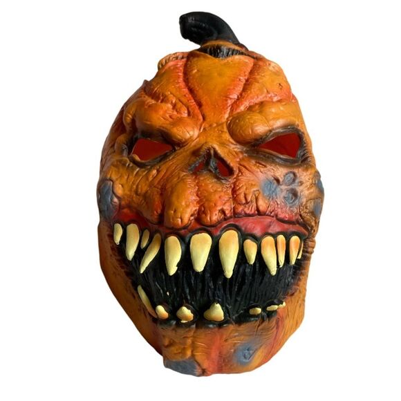 Scary Pumpkin Halloween Mask Jack-o-lantern Latex Adult Angry Spooky Slip-On - Picture 1 of 12
